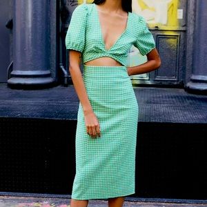 Green Gingham Midi Dress